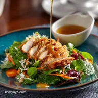 Coconut Chicken Salad with Warm Honey Mustard Vina: Crispy, Tropical Elegant.