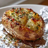 Baked Potato in Oven Wrapped in Foil with Garlic