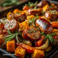 Easy Sheet Pan Honey Garlic Sausage Sweet Potatoes