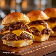 Sliders: Pub Classic Beef with Sharp Cheddar and Caramelized Onions
