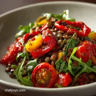 Lentil Salad: French-Style Recipe with Roasted Peppers Lemon Vinaigrette