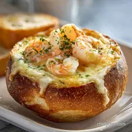 Stuffed Seafood Bread Bowl Recipe for 4 Servings
