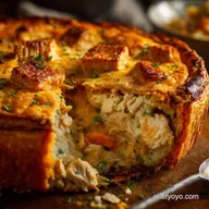 Turkey Pot Pie with Sweet Potato Crust: Golden Crust Creamy Filling.