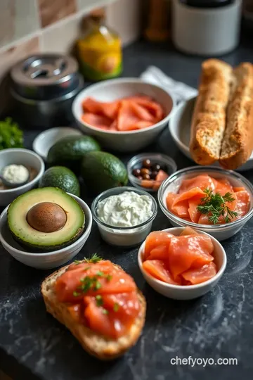 Smoked Salmon & Avocado Bruschetta with Lemon-Dill Cream Cheese ingredients