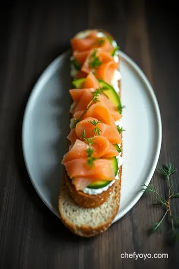 Smoked Salmon & Avocado Bruschetta with Lemon-Dill Cream Cheese presentation
