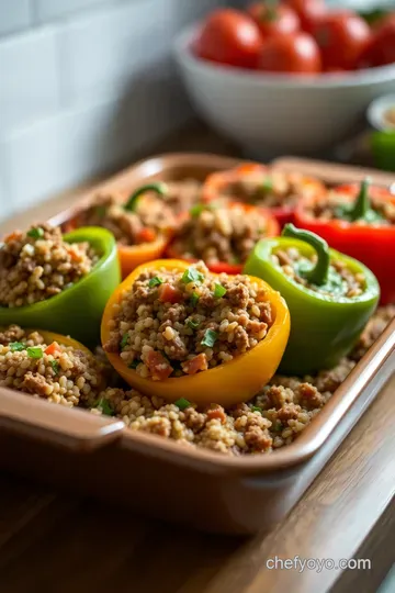 Wholesome Ground Beef & Quinoa Stuffed Bell Peppers presentation