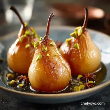Amaretto Maple Poached Pears Elegant Autumn Dessert Recipe Recipe Card