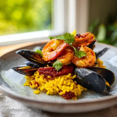 Spanish Paella with Chicken and Chorizo Recipe Card
