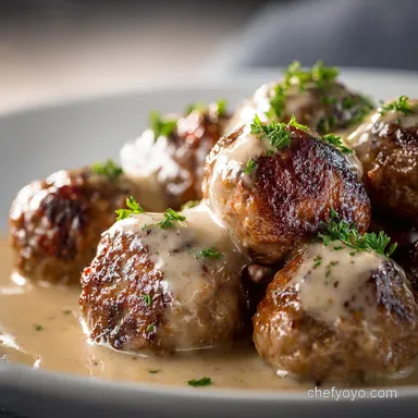 Tender Swedish Meatballs Recipe with Rich Creamy Gravy K&ouml;ttbullar Recipe Card