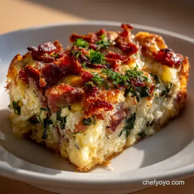 Breakfast Casserole With Bacon Spinach and Cheese Perfection Recipe Card