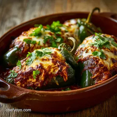 Turkey Enchilada Stuffed Poblanos Rellenos: Baked Easy Recipe Card