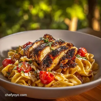 Tomato Basil Pasta with Balsamic Grilled Chicken: Fresh Summer Meal Recipe Card
