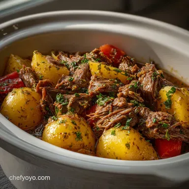 Slow Cooker Crockpot Meal with Beef and Potatoes Recipe Card