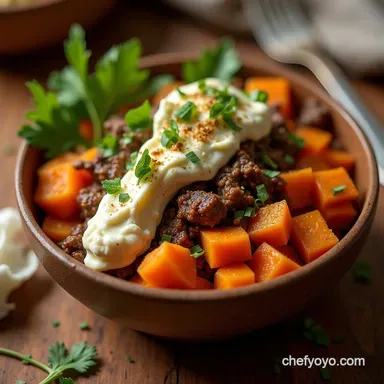 Ultimate Savoury Ground Beef Sweet Potato Cottage Cheese Bowls Recipe Card