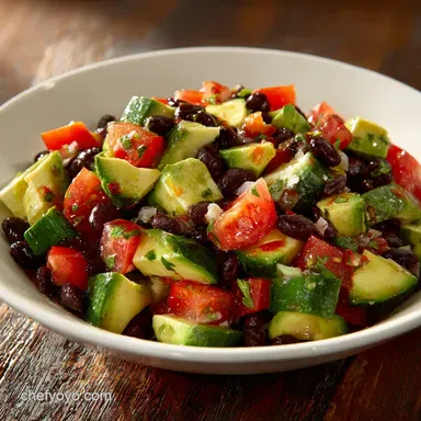 Black Bean Avocado Cucumber and Tomato Salad: Zesty Summer Salad Recipe Recipe Card
