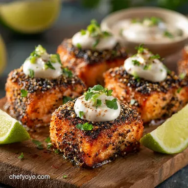 Blackened Air Fryer Salmon Bites 6Minute Crust Zesty Lime Crema Recipe Card
