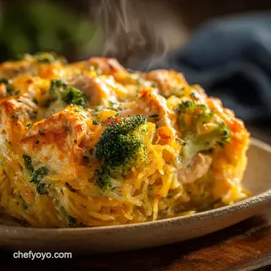 Ultimate Cheesy Chicken and Broccoli Stuffed Spaghetti Squash Bake Recipe Card