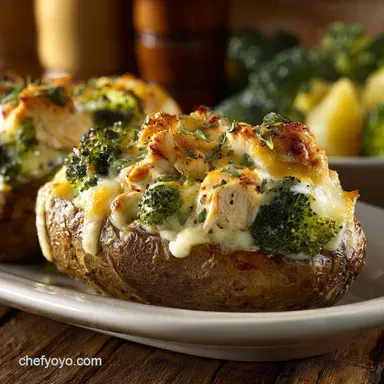 Cheesy Chicken and Broccoli Stuffed Potatoes Creamy Twice Baked Comfort Recipe Card