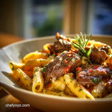 Creamy Cheesy Penne with Garlic Butter Ground Beef Bake