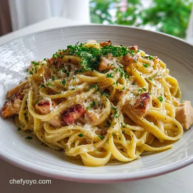 Chicken Carbonara Recipe in 25 Minutes | Creamy & Velvety Recipe Card