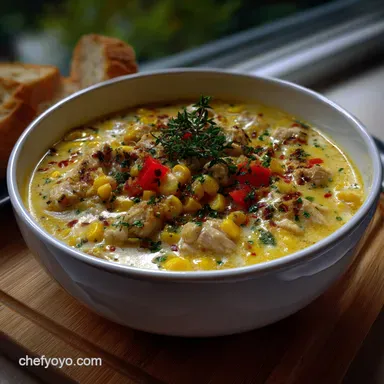 Chicken Corn Chowder: Velvety White Soup Recipe Card