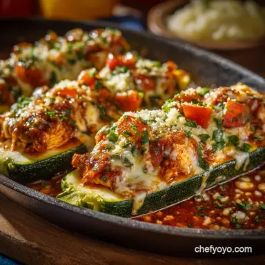 Chicken Enchilada Stuffed Zucchini: Easy Low Carb Dinner Recipe Recipe Card