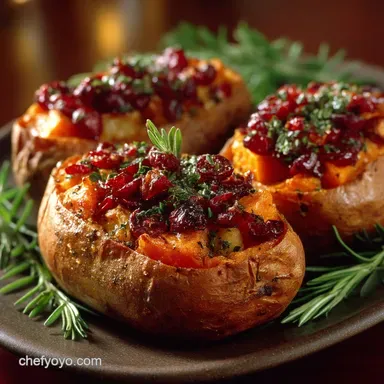 Cranberry Apple TwiceBaked Sweet Potatoes Fluffy Autumn Side Dish Recipe Card