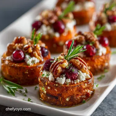 Cranberry Pecan Goat Cheese Sweet Potato Bites: Easy Elegant Fall Appetizer Recipe Card