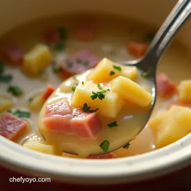 The Easiest Crockpot Ham and Potato Soup Recipe So Creamy Recipe Card