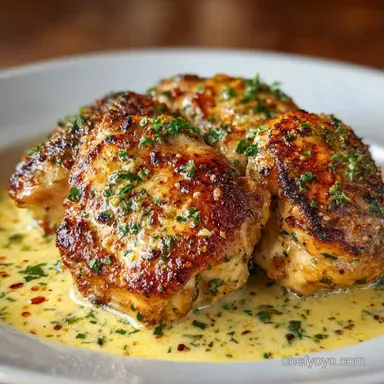 Creamy Garlic Chicken Thighs in 30 Min Recipe Card