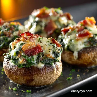 Spinach and Bacon Stuffed Mushrooms: Creamy, Savory Bites Recipe Card