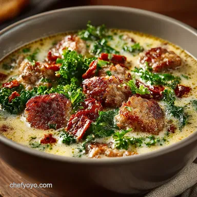 Creamy Keto Soup Tuscan Sausage Delight Low Carb Recipe Card