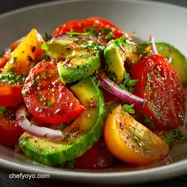 Cucumber Tomato and Avocado Salad: Crisp, Vibrant, Ready in 15 Mins Recipe Card