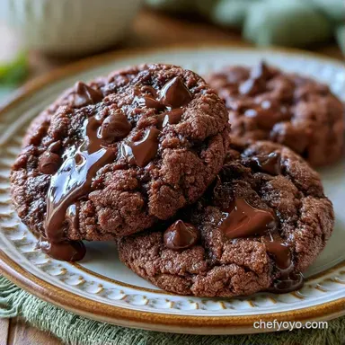 Fudgy Double Chocolate Chip Cookies Recipe Card