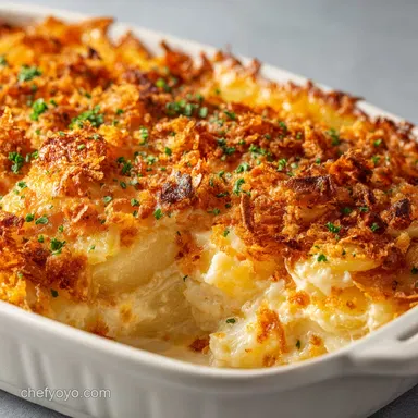 Easy Cheesy Potatoes Ultimate Creamy Casserole with Crispy Crunch Recipe Card
