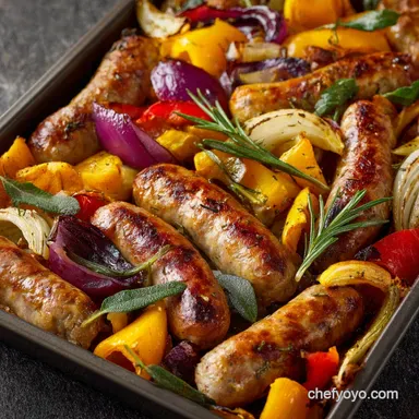 Easy Family Friendly Recipes: Speedy One-Pan Sausage Supper Traybake Recipe Card