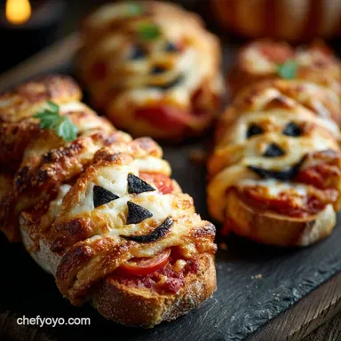 French Bread Mummy Pizzas: Quick 25-Minute Easy Halloween Appetizer. Recipe Card