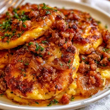Crispy Fried Polenta Beef Sausage Recipe Card