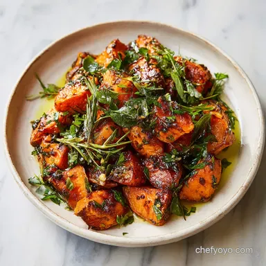 Sweet Potato Recipe with Roasted Garlic and Herbs: 50 Min Recipe Card