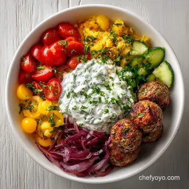 Greek Meatball Bowl Recipe: Pan-Seared Recipe Card