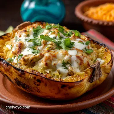 Green Chile Chicken Enchilada Stuffed Spaghetti Squash LowCarb Comfort Recipe Card