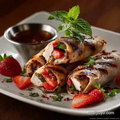 Grilled Chicken and Strawberry Spring Rolls: Perfect Summer Appetizer Recipe Card