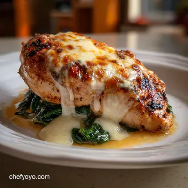 Grilled Chicken with Spinach and Melted Mozzarella in 15 Min Recipe Card