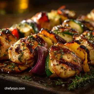 Grilled Garlic and Herb Chicken and Veggies Easy BBQ Skewers Recipe Card