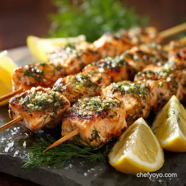 Grilled Salmon Kebabs: Zesty Lemon-Dill Skewers Ready in 30 Mins Active Prep Recipe Card