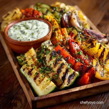 Grilled Vegetable Platter with Yogurt Mint Sauce: Easy BBQ Centrepiece Recipe Card