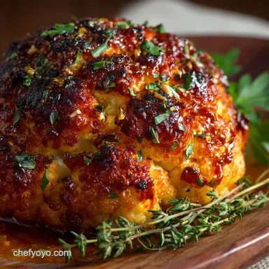 Whole Roasted Cauliflower Spicy Harissa Lemon Glaze Recipe Recipe Card