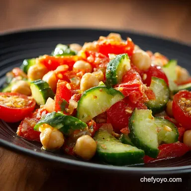 Healthy Chickpea Salad with Cucumbers and Tomatoes Quick Summer Lunch Recipe Card