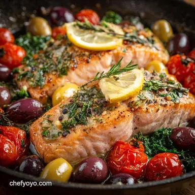 Healthy Recipes: One-Pan Mediterranean Salmon Ready in 35 Minutes Recipe Card