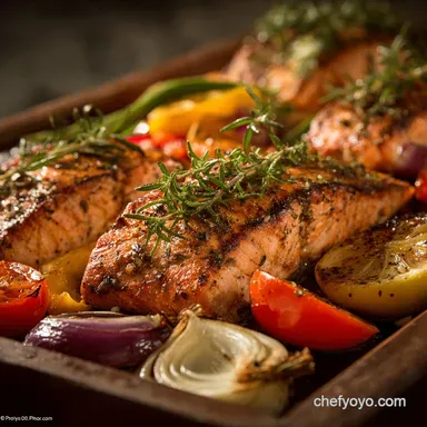 Healthy Recipes Collection Mediterranean SheetPan Salmon Dinner Recipe Card